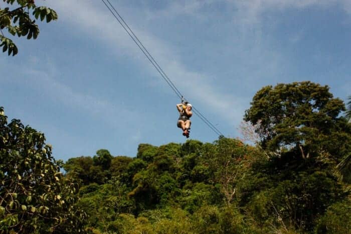 Zipline through tropical rainforest