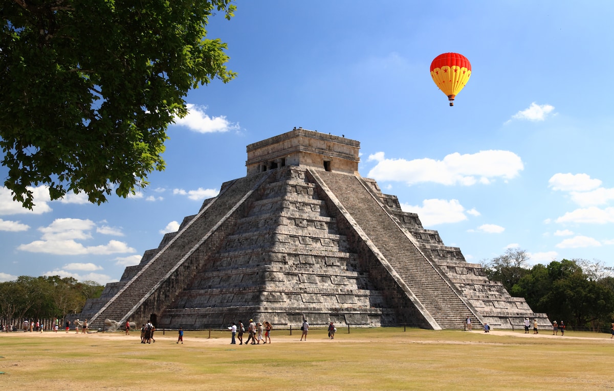 Hot air balloon at Chichen Itza, Mexico. 