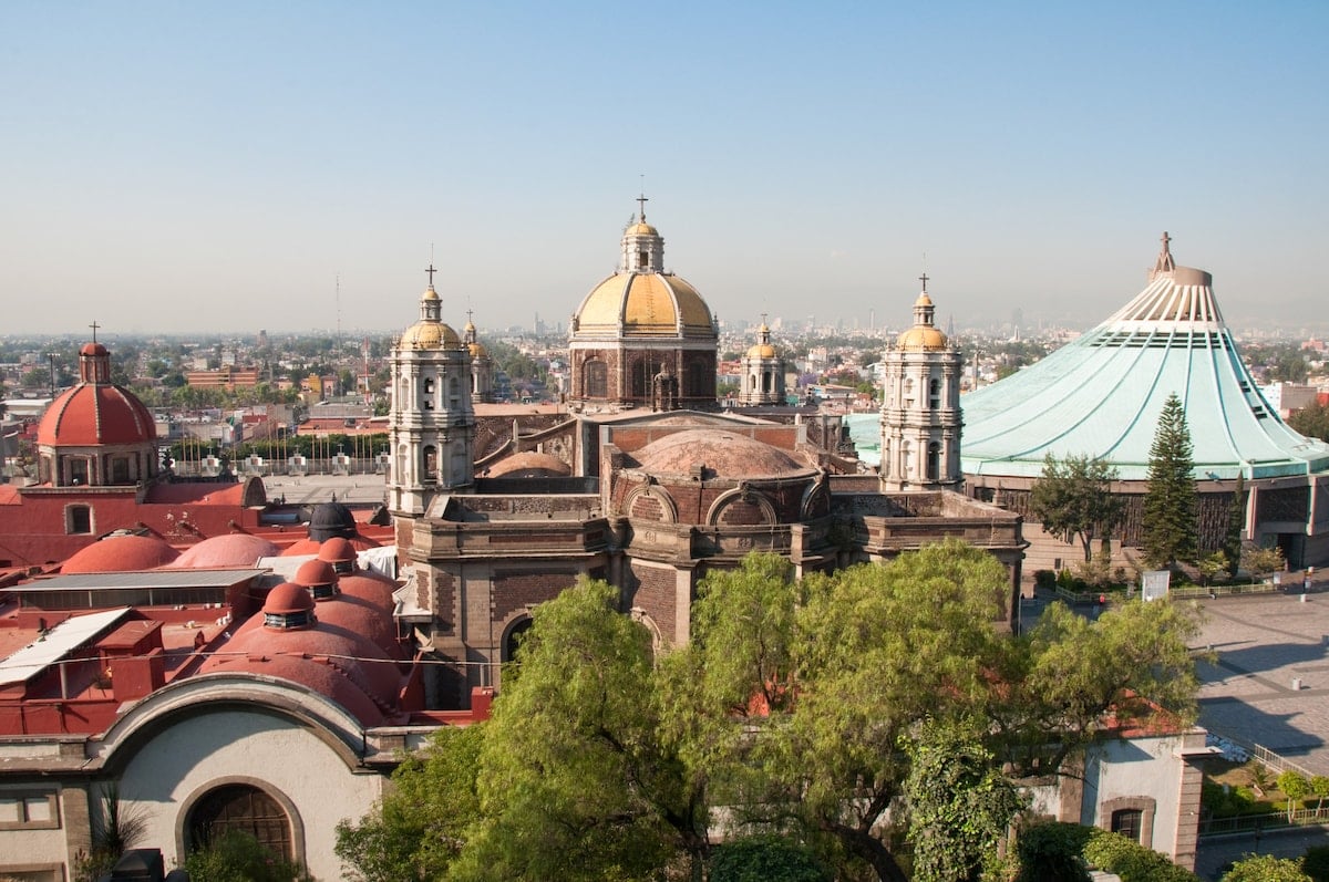 Skyline view of Basilica of Our Lady of Guadalupe in Mexico City.