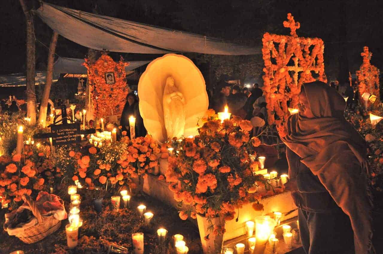 Grave site decorated for Day of the Dead in Tzintzuntzan, Michoacan