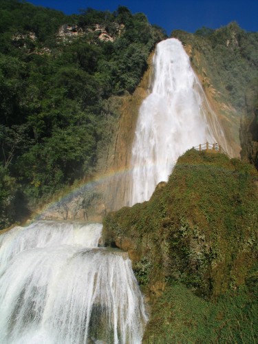 Plunging waters of Bridal Veil Fall at El Chiflon in Chiapas, Mexico.