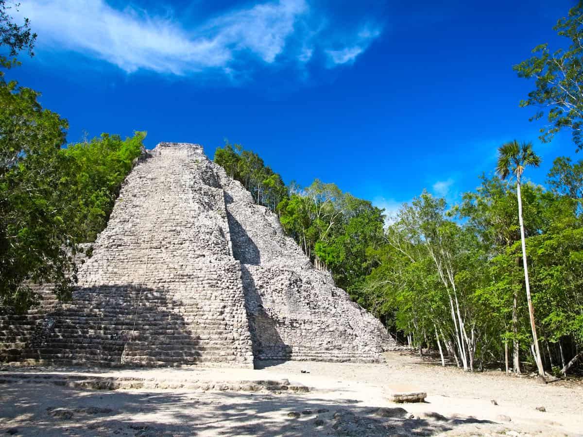 Mayan Nohoch Mul pyramid in Coba, Mexico.