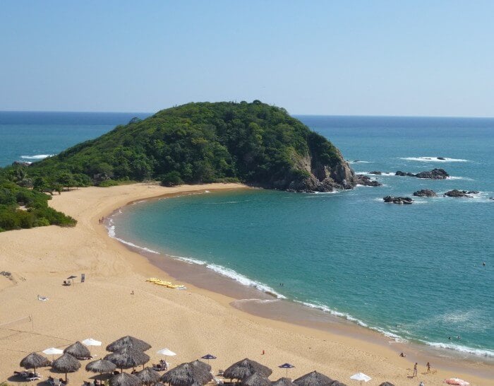 View of Conejos Bay from the Sky Bar at Secrets Huatulco. 