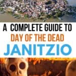 Collage of Day of the Dead cemetery on Janitzio Island.