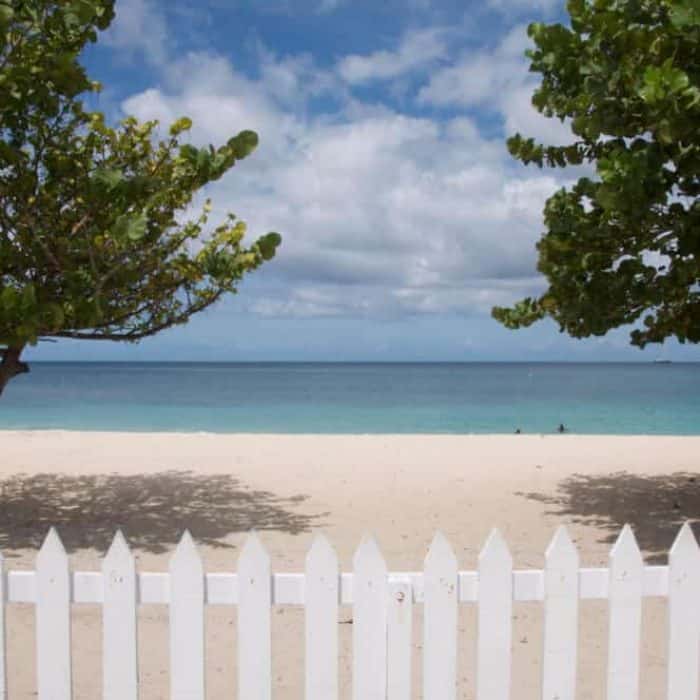 Fence overlooking beautiful Grand Anse Beach is perfect for swimming. 
