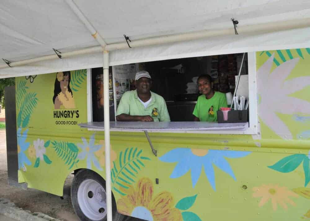 Brightly-painted Hungry's Food truck on Anguilla. 
