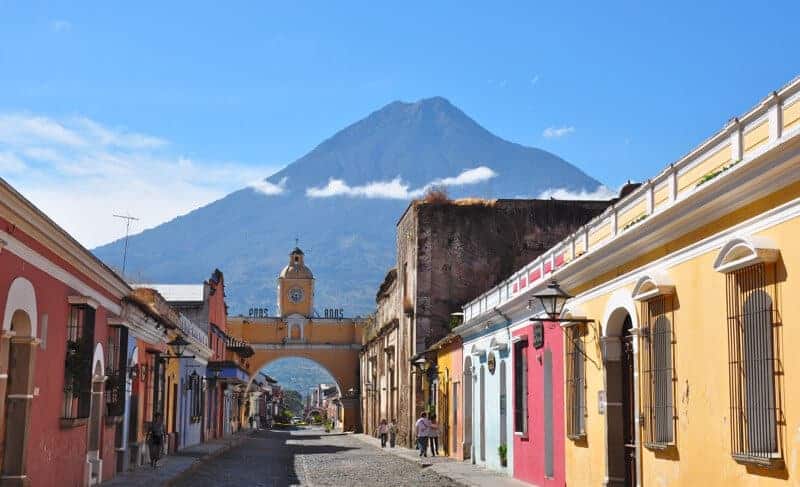 View of Antigua Guatemala with the Agua volcano in the background