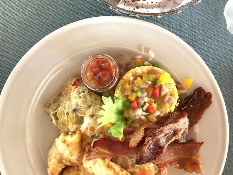 Traditional mangu topped with fresh salsa in Punta Cana Dominican Republic