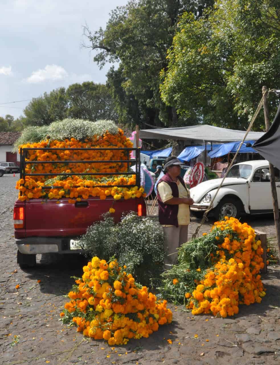 Cempasuchil vendor on Day of the Dead in Patzcuaro.