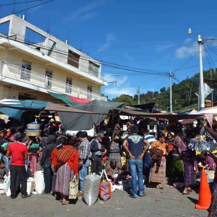 Crowds of people at the market in Solola, Guatemala
