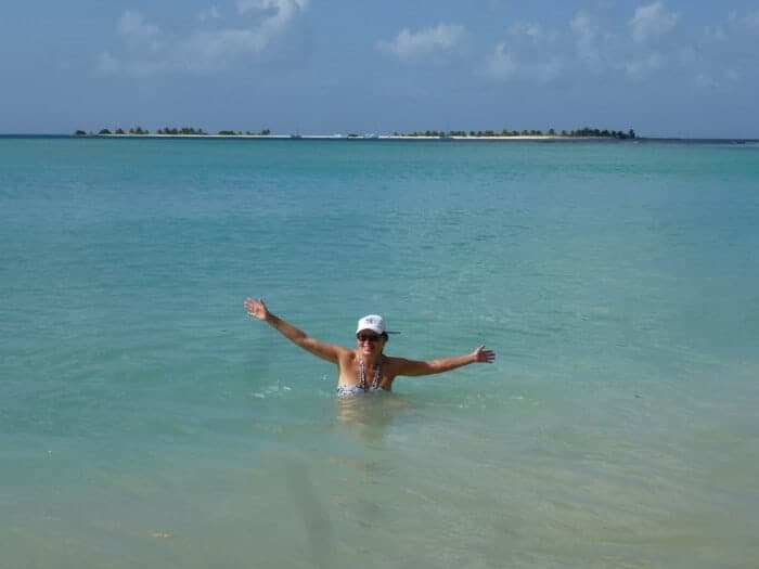 Travel writer Michele Peterson at Paradise Beach in Carriacou. 
