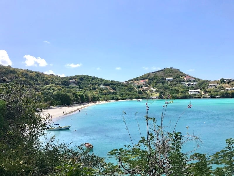 Distant view of Morne Rouge Beach in Grenada.