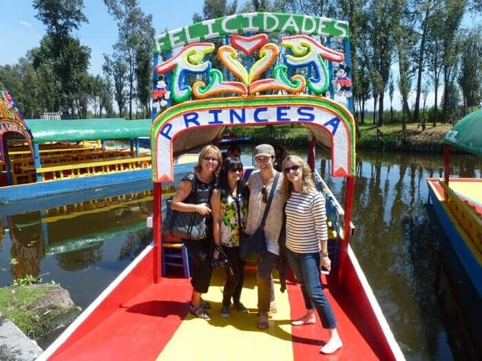 A trajinera or Mexican gondola in Xochimilco Mexico City