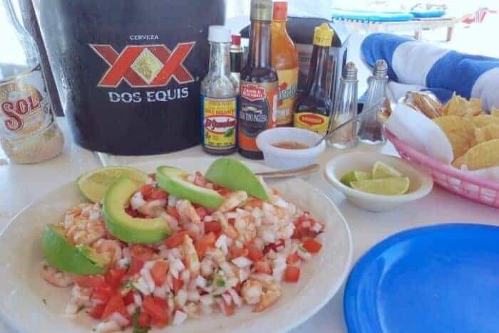 Ceviche on a plate at Restaurant Beach Club La Playa XPU-Ha in Mexico. 