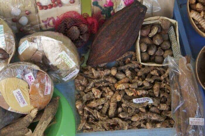 A selection of spices in the market St George's Town Grenada. 