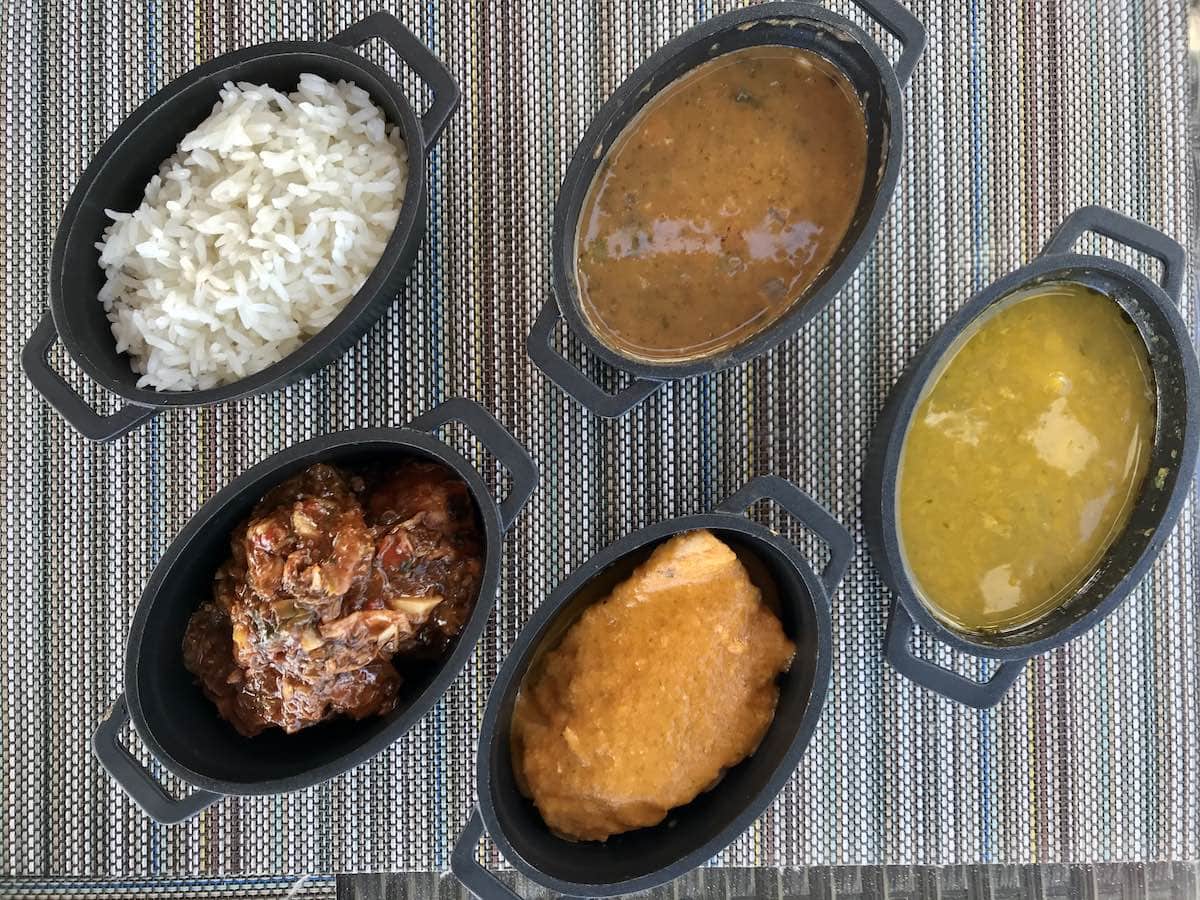 Overhead shot of traditional food of Dominican Republic. 