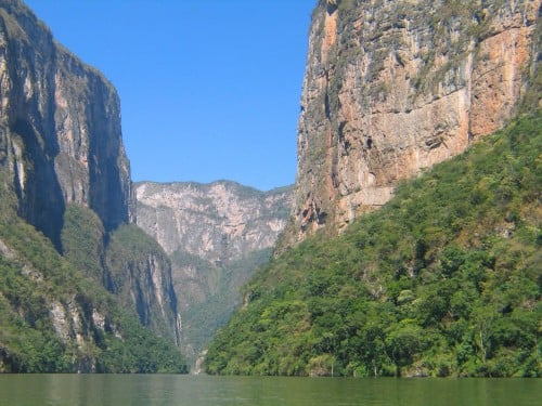 Canyon walls and water of Sumidero Canyon in Chiapas Mexico.