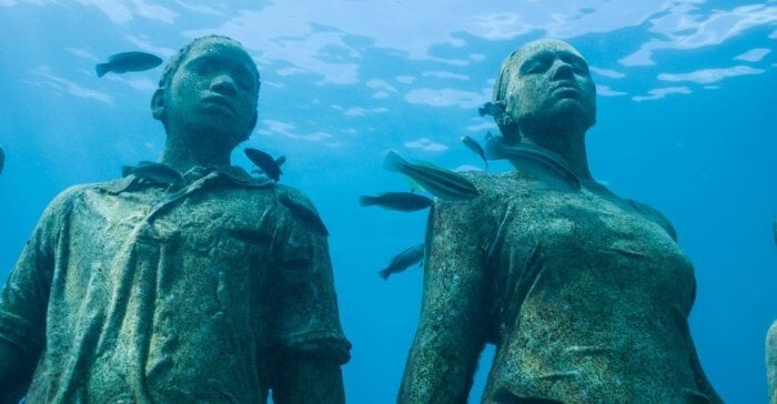Otherworldy statues at the Grenada Underwater Sculpture Park Credit Howard Clarke