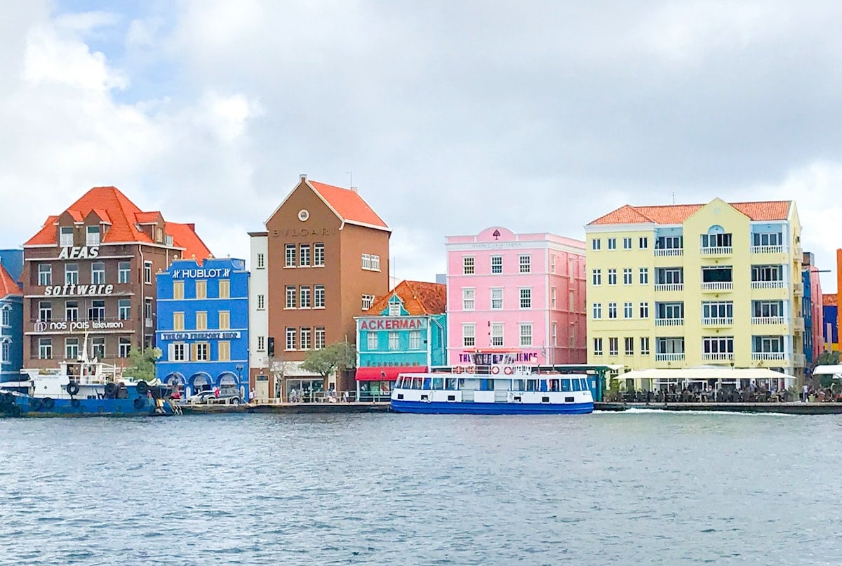 View of pastel houses in Willemstad Curacao