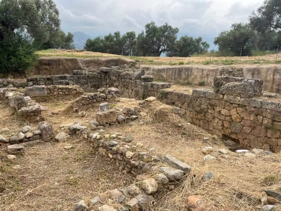 The stone remains of several structures are partially preserved.   