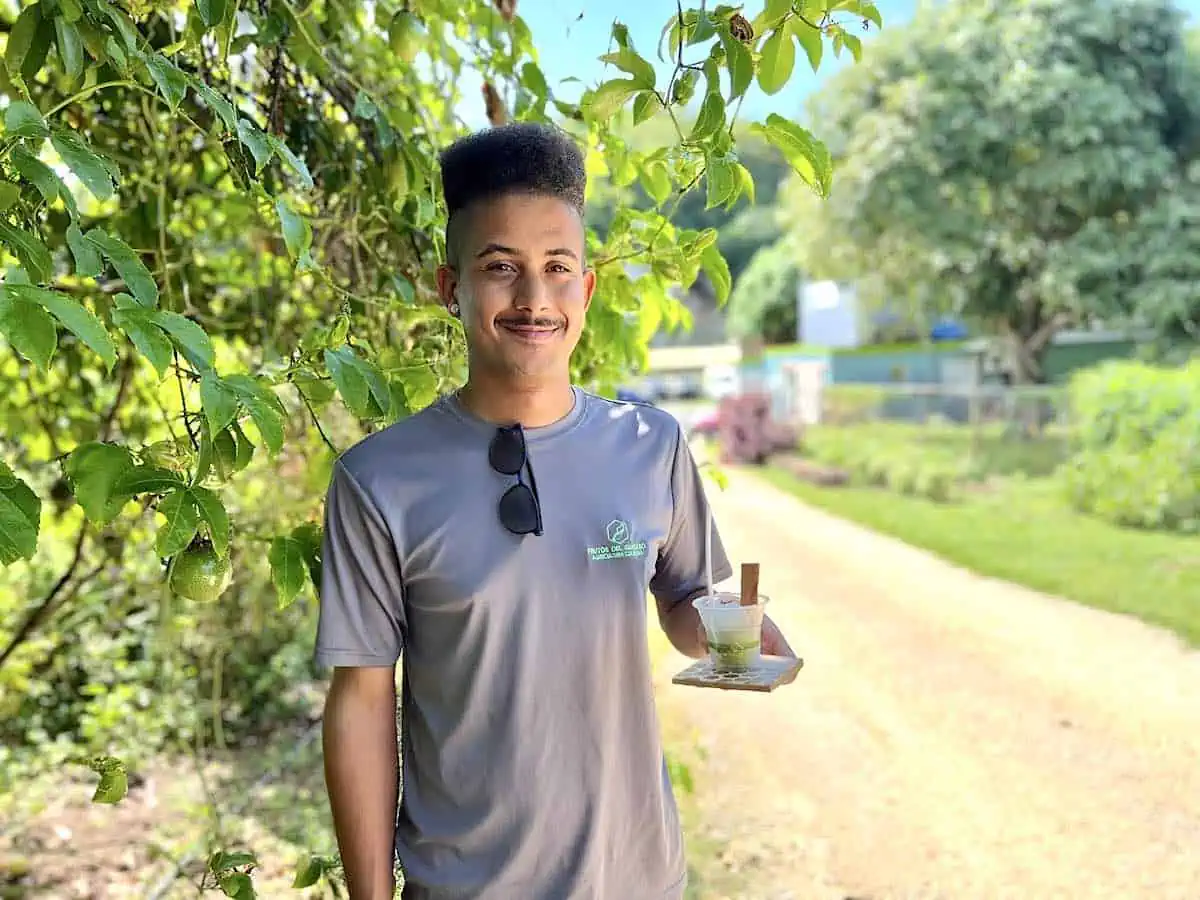 Adrian Rivera serves avocado sorbet.