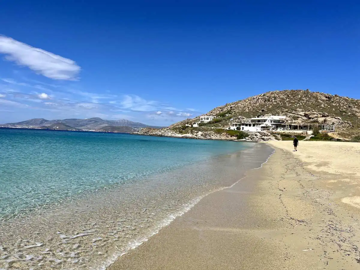 A man walking on Agios Prokopios Beach in Naxos. 