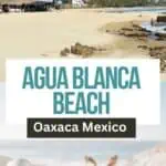 A collage of a woman in a hammock and a beautiful beach in Oaxaca Mexico.