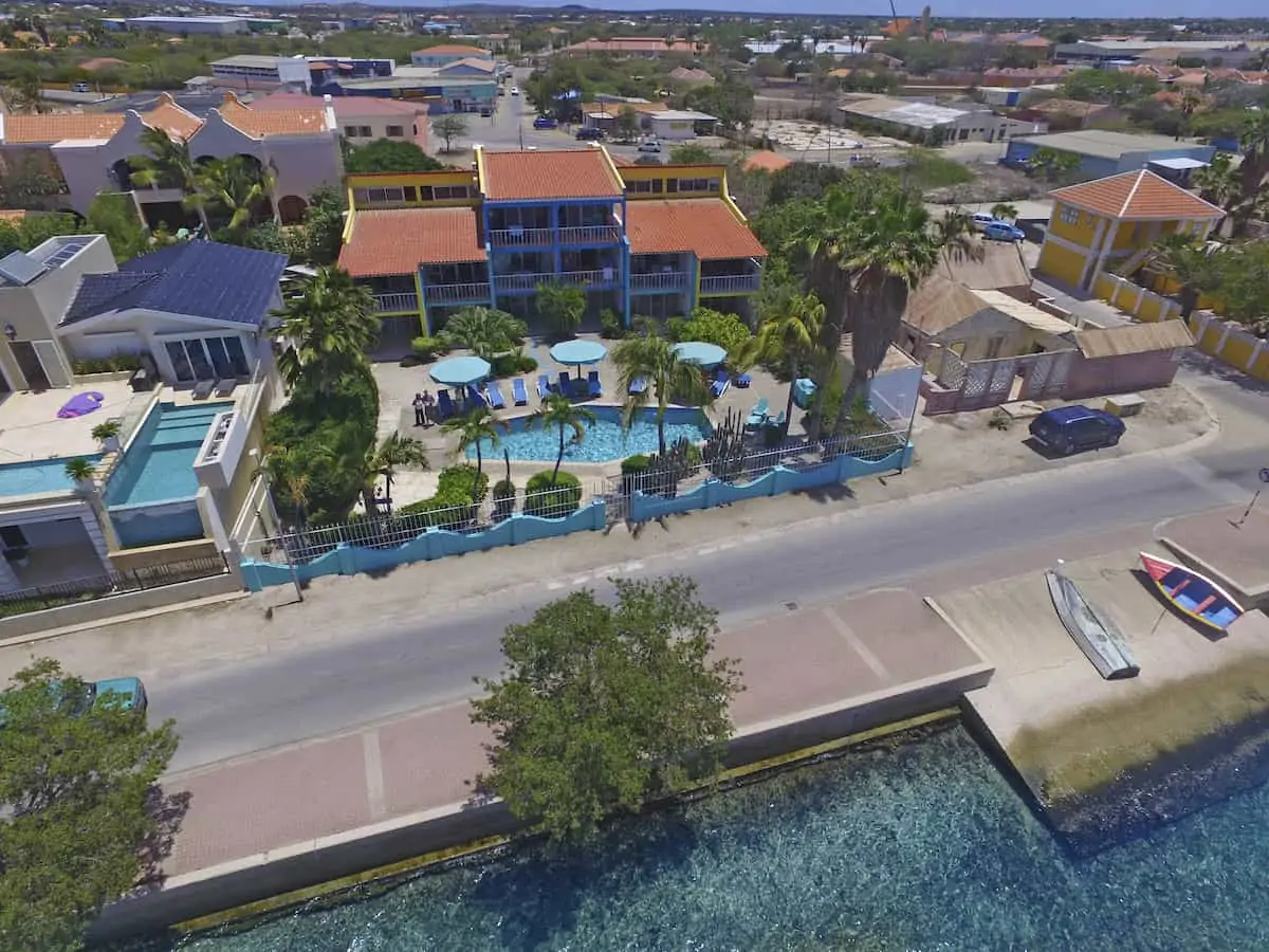 Aerial view of Bonaire Oceanfront Apartments.