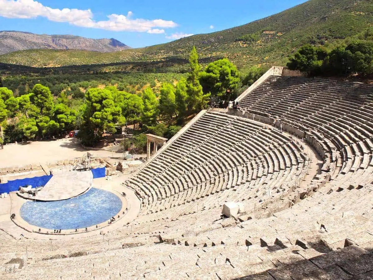 Ancient theater with tree in background. 