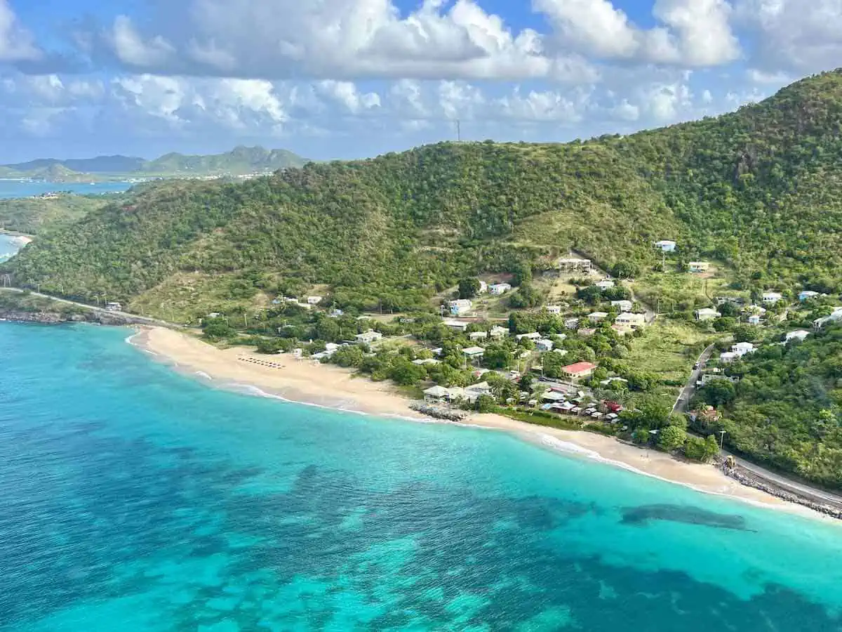 Aerial view of a coastline in Antigua.  