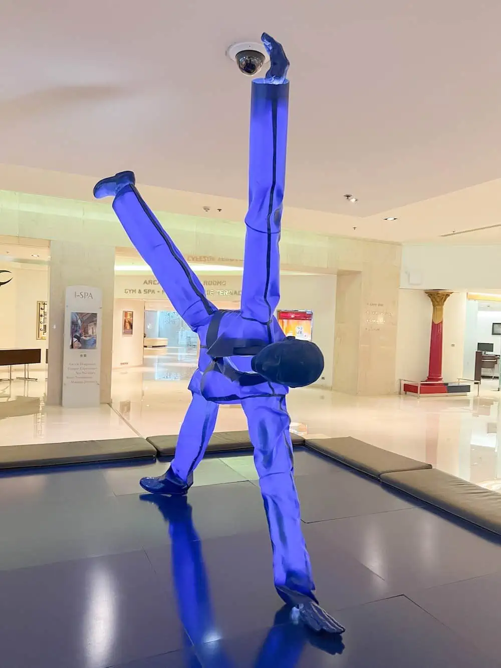 Blue Man sculpture by visual artist George Lapas in the lobby of the InterContinental Athens. (Credit: Francisco Sanchez)  