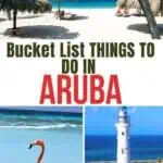 Collage of attractions in Aruba including a flamingo, the California Lighthouse and a beach.