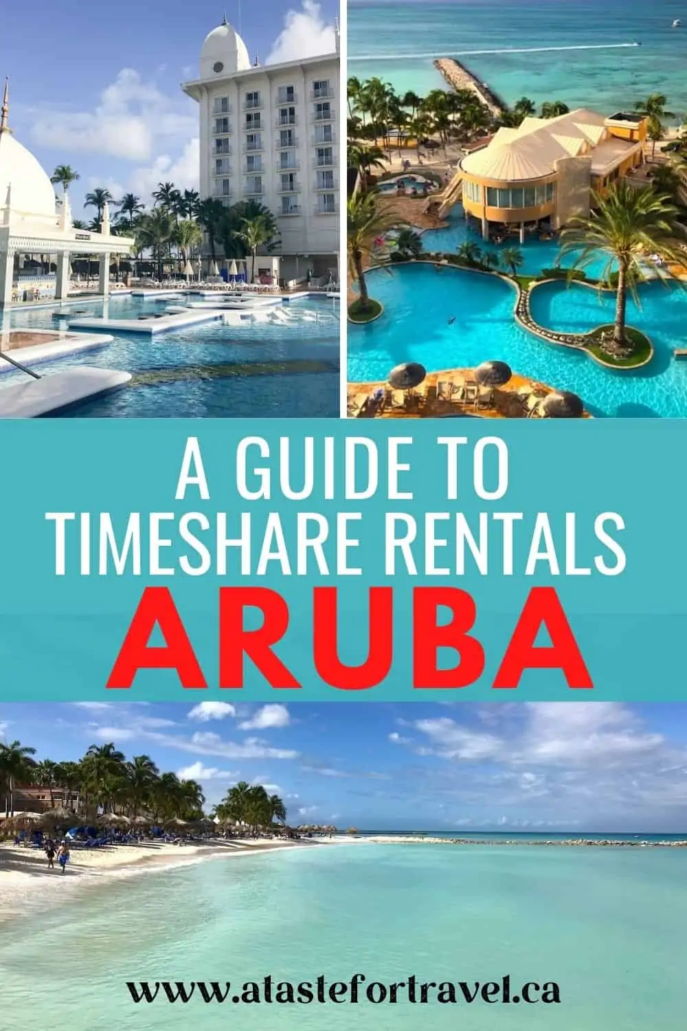 Collage of resorts and beaches in Aruba with Pinterest text overlay.