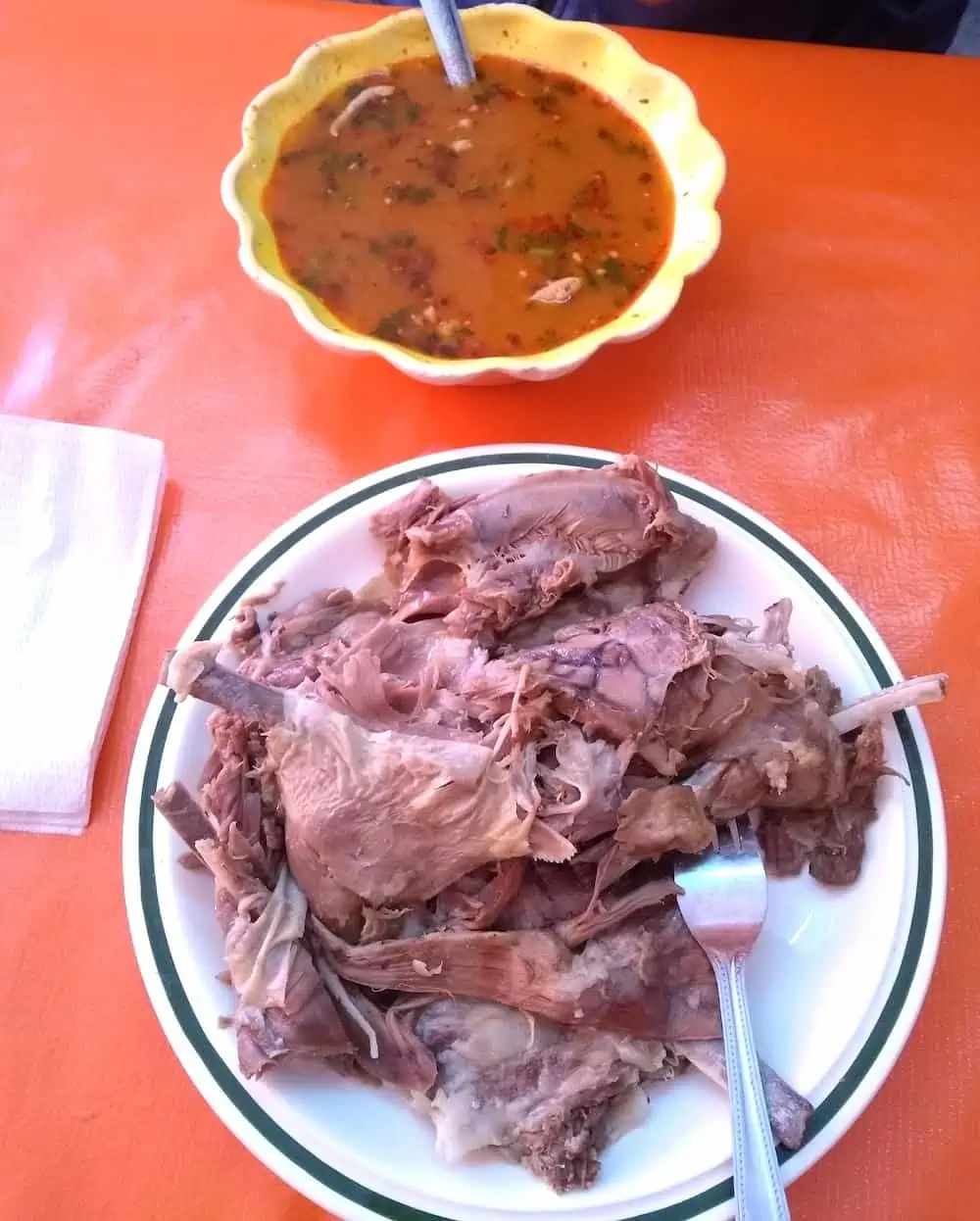 A plate of barbacoa de chivo ( goat barbecue) in Oaxaca. 