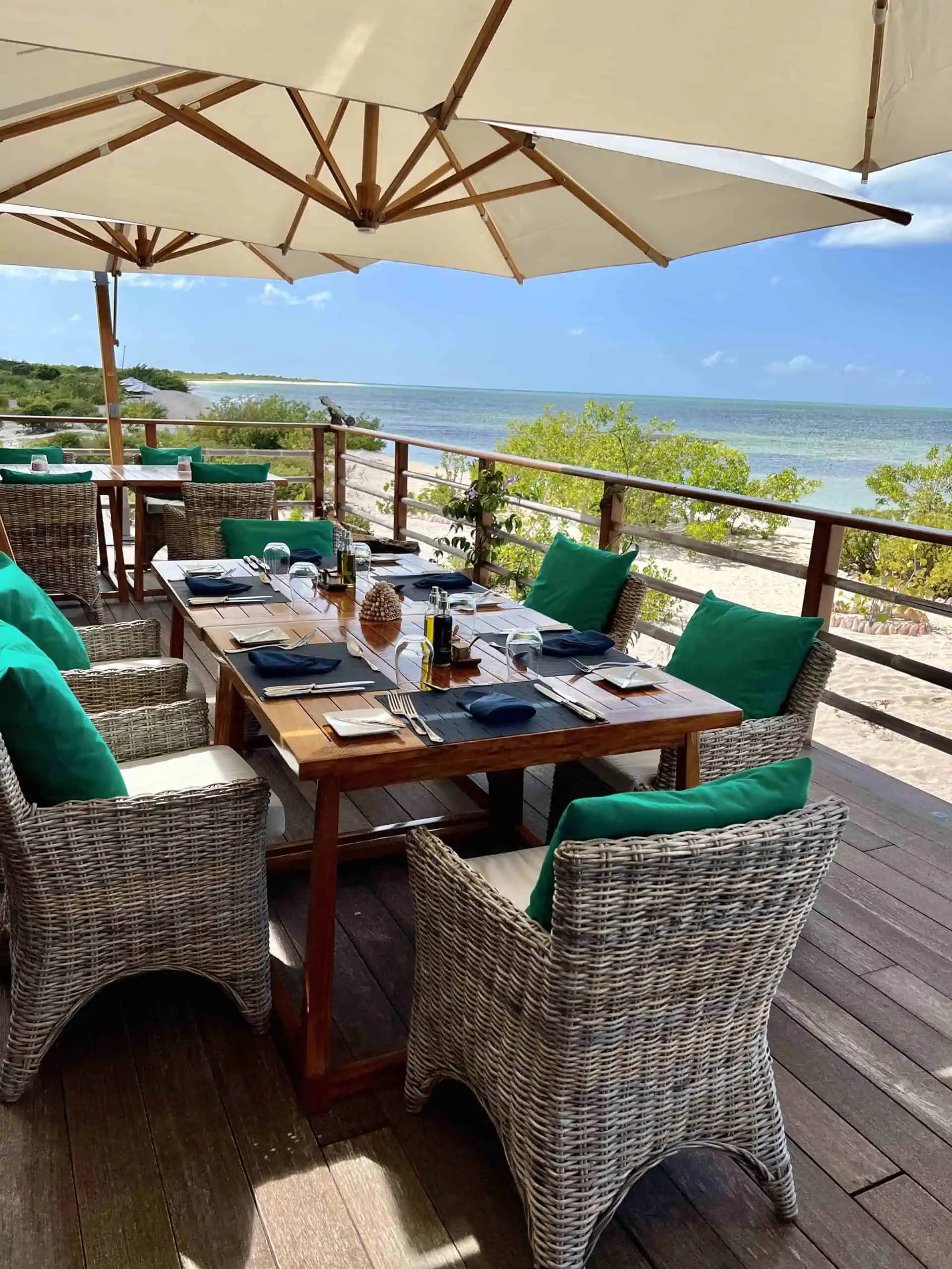Outdoor terrace at the Barbuda Belle. 