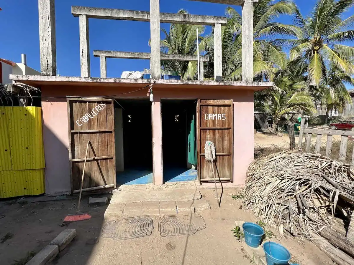 Washrooms at Agua Blanca. 