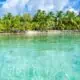 View of an island in Belize from the water.