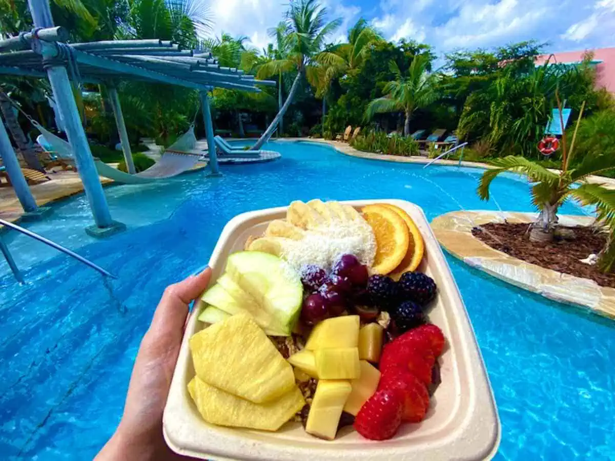 Vegan fare by the pool at Boardwalk Hotel in Aruba. 