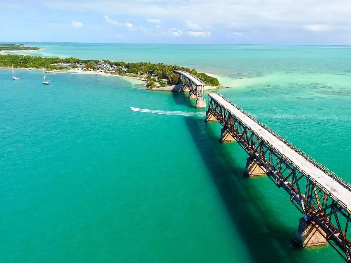 View of a bridge on Overseas Highway of Florida Keys. 