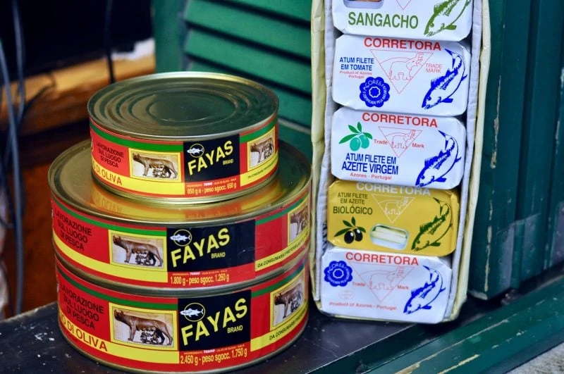 Canned tuna in the market in sao miguel azores