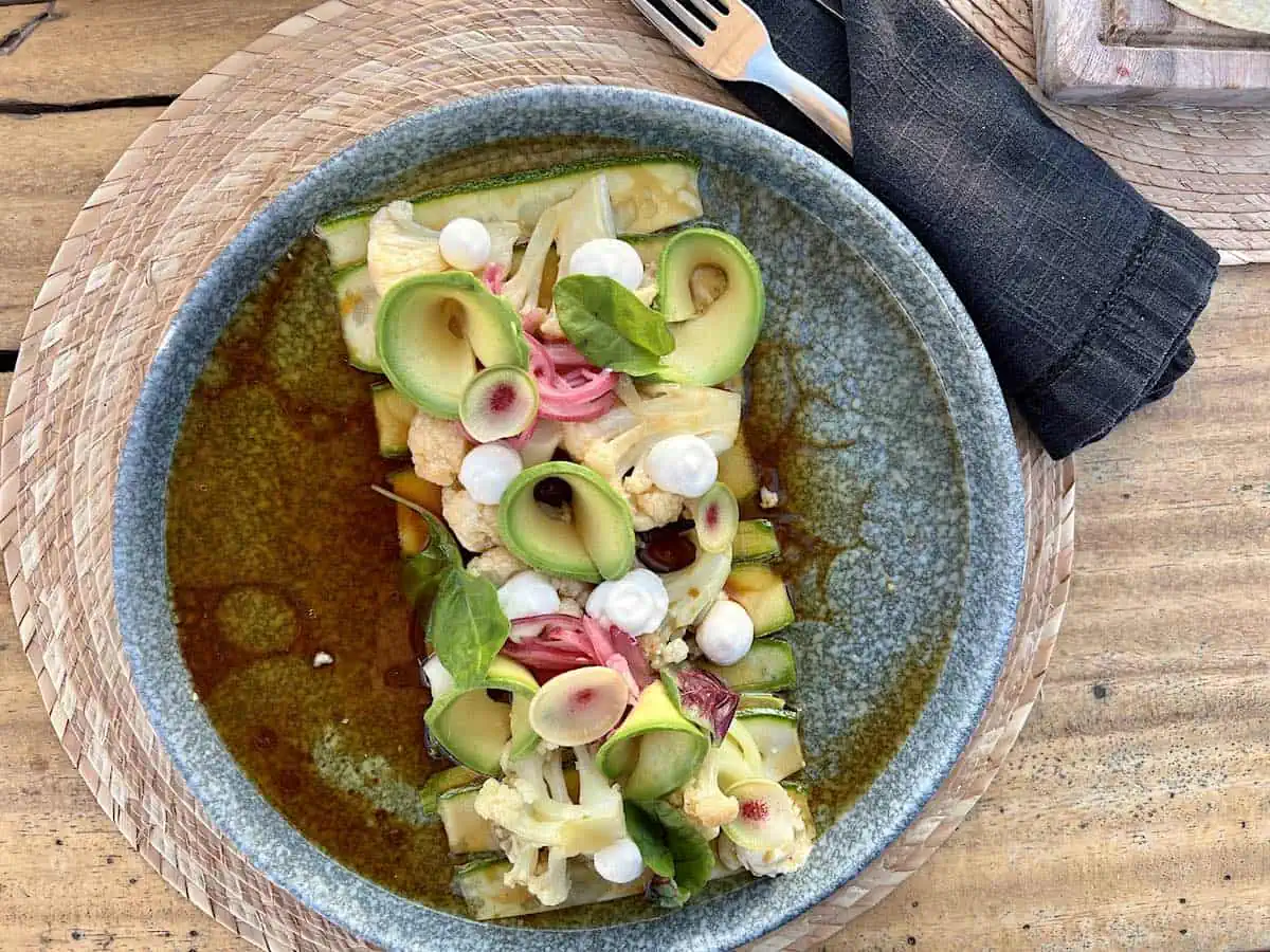 Carpaccio of squash and cauliflower served at Casa Jospeh Zicatela. 