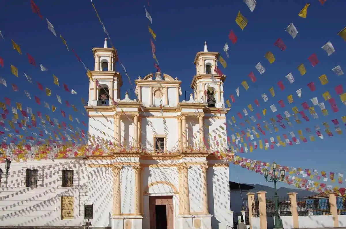 Church with streamers in San Cristobal De Las Casas.