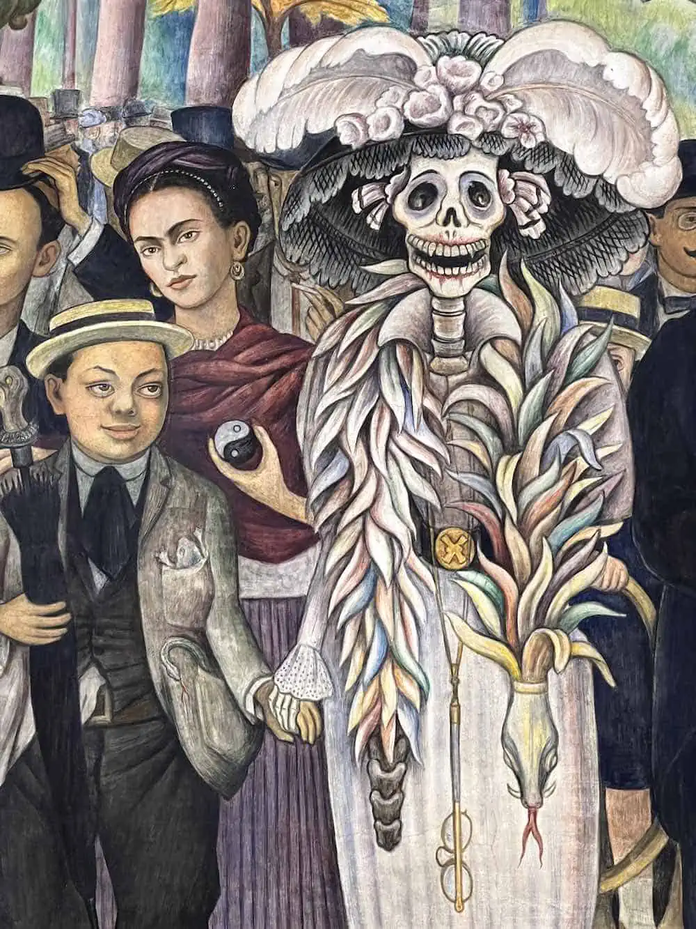 Close up of the mural at the Diego Rivera Mural Museum in Mexico City. 