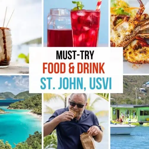 Collage of typical St. John food, USVI.