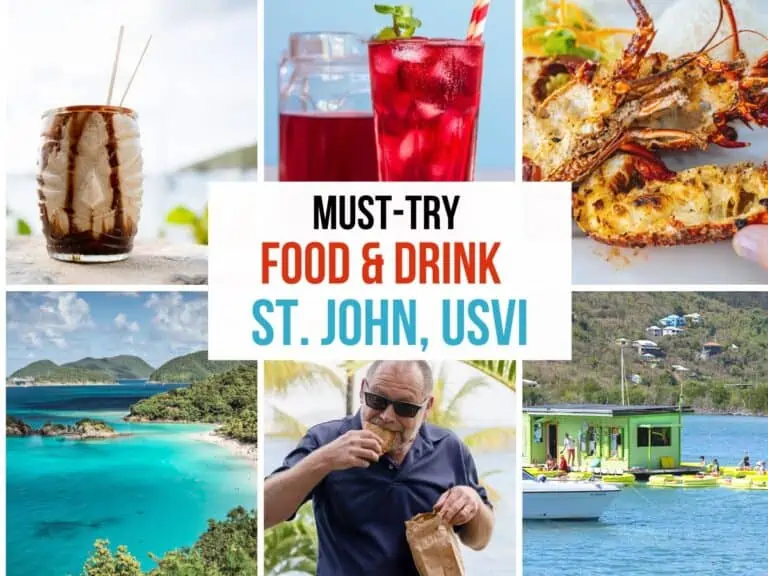 Collage of typical St. John food, USVI.