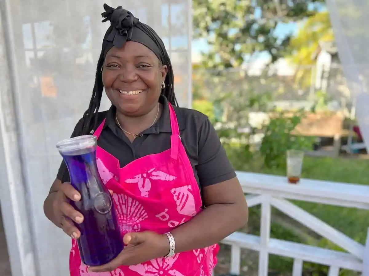 Collete Williams and a carafe of butterfly tea.