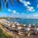 Aerial view of Coral Bay beach in Paphos.