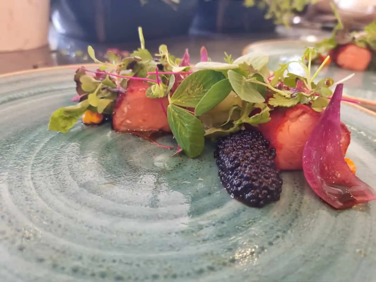 A plate with creative food decorations