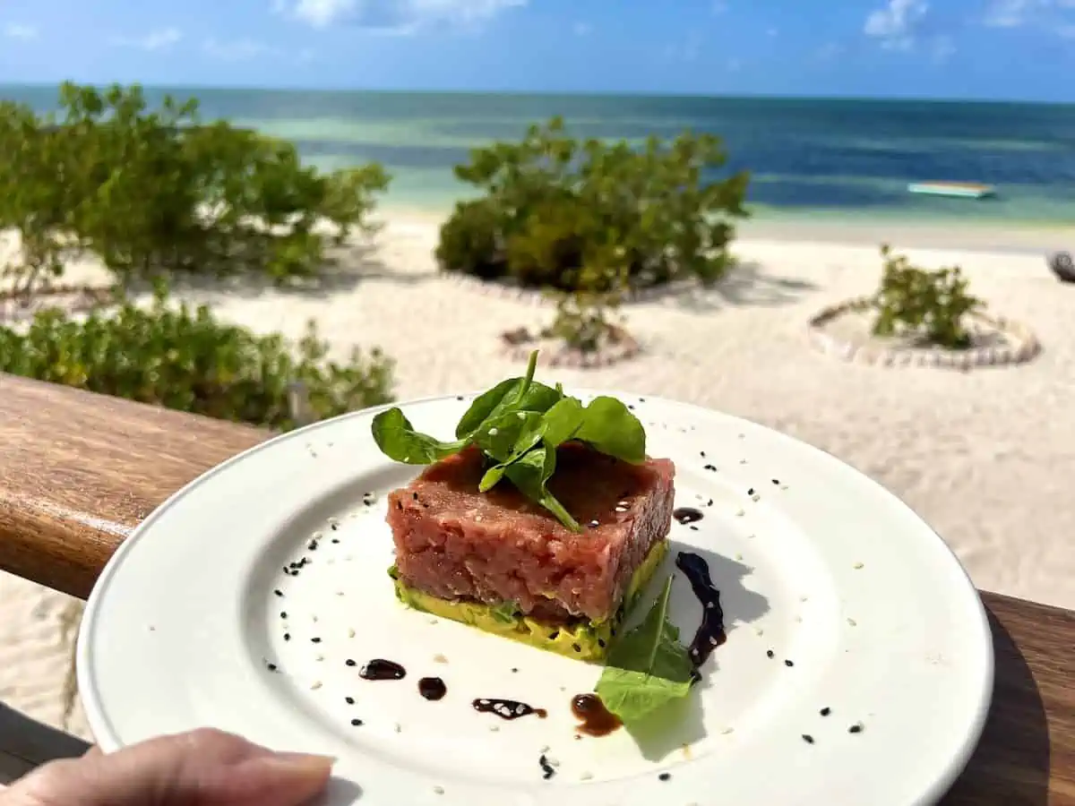 A plate of tuna tartare at Barbuda Belle.