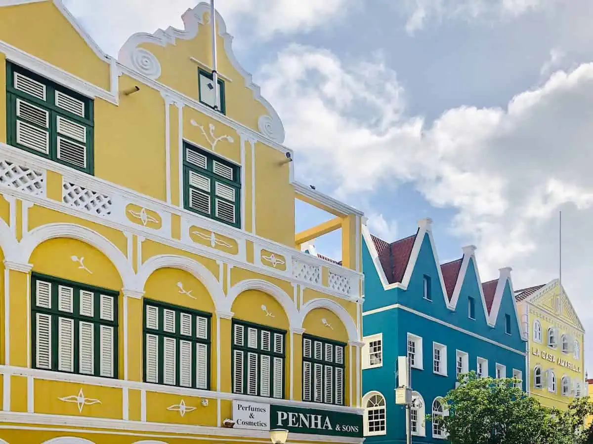 A row of colorful buildings in Curacao. 
